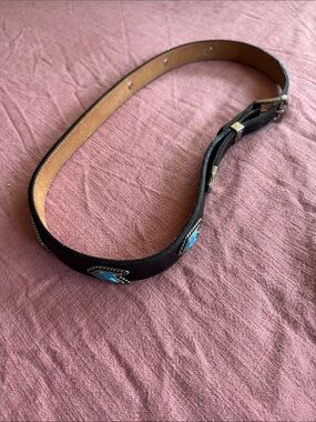 Black Leather Belt with Turquoise Stones